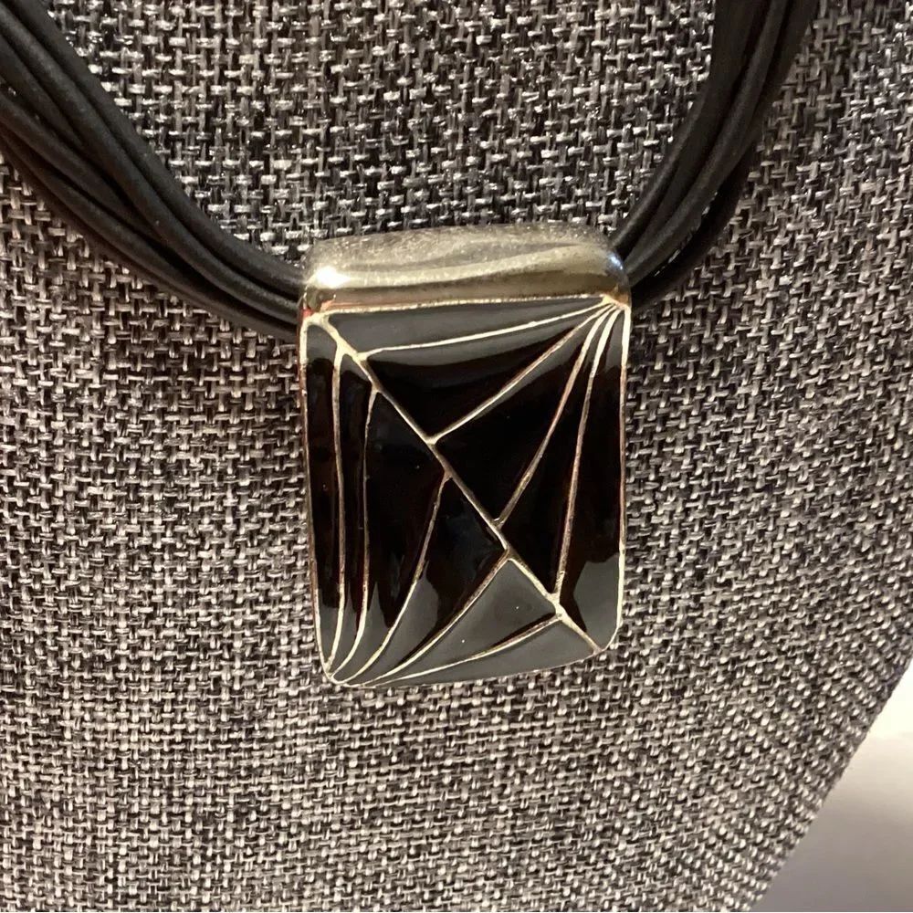 Black Multi-Strand Pendant Necklace - Contemporary Women’s Jewelry - Picture 4 of 6